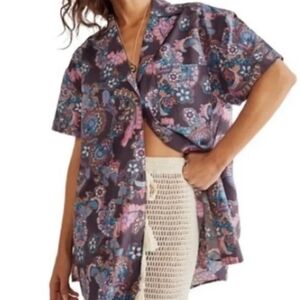 We The Free People Poolside Boyfriend Paisley Button Down Shirt L